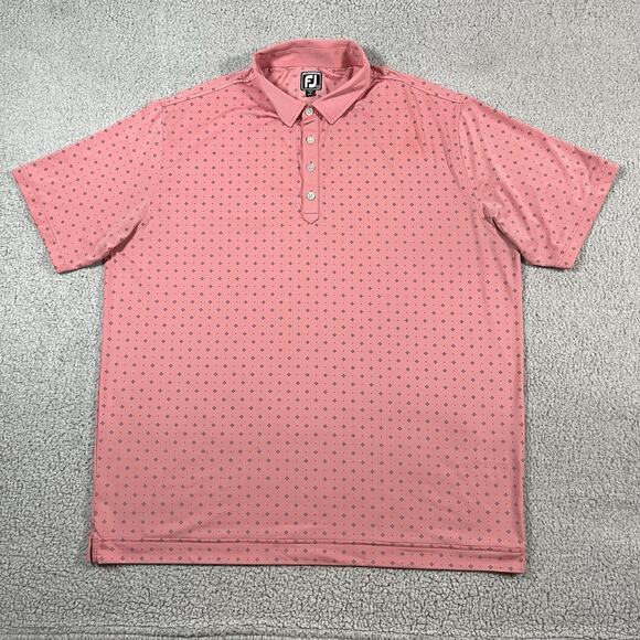 Footjoy Polo Shirt Mens 2XL Pink Geometric Print Performance Golf Stretch - Picture 2 of 11